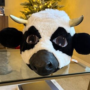 Festive Black and White Cow Head costume